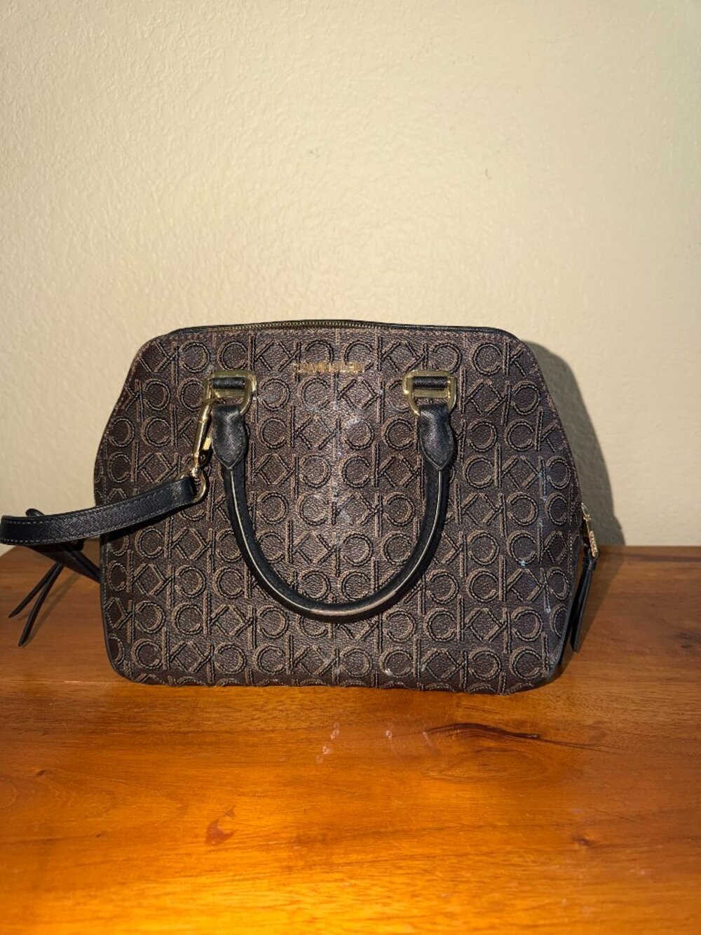 Calvin Klein purse brown and black gold-tone hardware